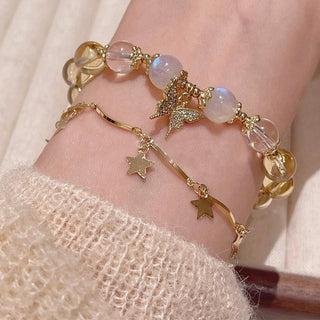 Buddha Gift Citrine Moonstone Butterfly Charm Prosperity Protection Bracelet
