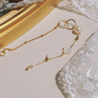 Buddha Gift 14K Gold Plated Pearl Double Peace Buckle Healing Chain Bracelet