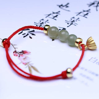 Buddha Gift Natural Jade Lotus Seed Strength Red String Weave Bracelet