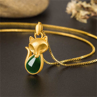 Buddha Gift Green Chalcedony Fox Pattern Courage Necklace Pendant
