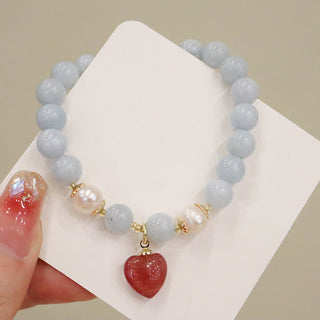 Buddha Gift Natural Aquamarine Chalcedony Serenity Rabbit Gourd Cat Charm Bracelet