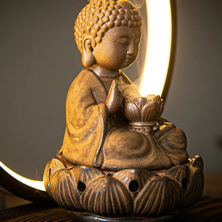 Buddha Gift Buddha Lotus Backflow Smoke Fountain Ceramic Blessing Incense Burner With Light Decoration