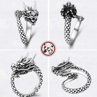 Buddha Gift 990 Sterling Silver Vintage Dragon Design Luck Protection Strength Adjustable Ring