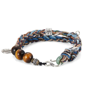 Buddha Gift 925 Sterling Silver Tiger's Eye Colorful Cotton Rope Handmade Willpower Bracelet