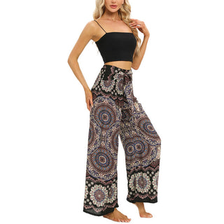 Buddha Gift Boho Mandala Print Lace-up Wide Leg Pants Women's Yoga Pants