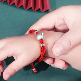 Buddha Gift 999 Sterling Silver Apple Red Multicolored Rope Luck Protection Handcrafted Kids Bracelet