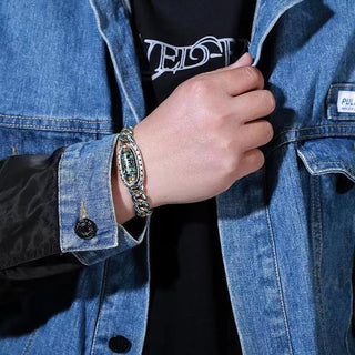 Buddha Gift Tibetan Nine-Eye Dzi Bead Om Mani Padme Hum Turquoise Protection Rotatable Bracelet