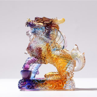 Buddha Gift Feng Shui Kirin Handmade Liuli Crystal Art Piece Fortune Home Office Decoration