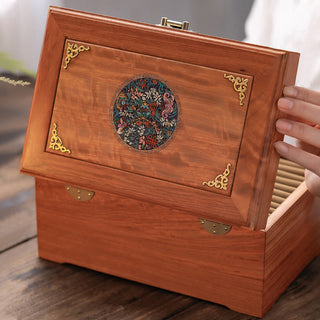 Buddha Gift Antique Handmade Rosewood Jewelry Storage Box Lockable Large Double Layer Flower Wooden Gift Organizer Box