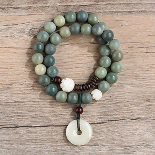 Buddha Gift Cyan Bodhi Seed Lotus Jade Peace Buckle Wisdom Double Wrap Bracelet