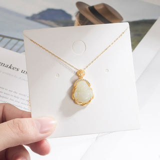 Buddha Gift 925 Sterling Silver Laughing Buddha Hetian White Jade Protection Necklace Pendant