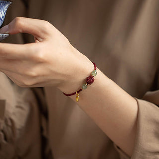 Buddha Gift Natural Cinnabar Chinese Zodiac Hetian Jade Fu Character Luck Rope Bracelet