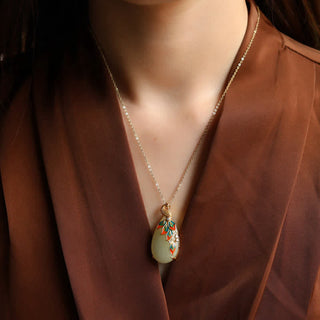 Buddha Gift White Jade Peacock Protection Necklace Chain Pendant