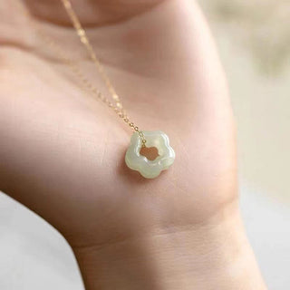 Buddha Gift Dainty Hetian Jade Cyan Jade Luck Floral Charm Necklace Pendant
