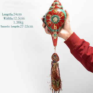 Buddha Gift Tibetan Handmade Shankha Om Mani Padme Hum Buddha Avalokitesvara Turquoise Conch Shell Positive Decoration