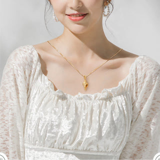 Buddha Gift 999 Sterling Silver Shankha Conch Shell Seashell Lucky Necklace Pendant