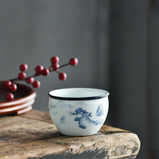 Buddha Gift Koi Fish Lotus Flower Leaf Mountains Tree Ceramic Teacup Kung Fu Tea Cup 130ml