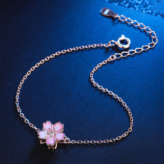 Buddha Gift 925 Sterling Silver Cherry Blossom Blessing Chain Bracelet Rotatable Ring