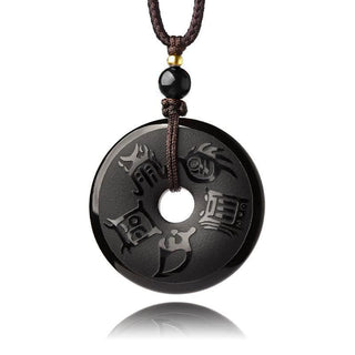 Buddha Gift Black Obsidian Taoism Five Sacred Mountains Carved Strength Peace Buckle Necklace Pendant Key Chain Phone Hanging Decoration