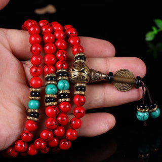 Buddha Gift Tibetan Mala Red Turquoise Lucky Necklace Bracelet