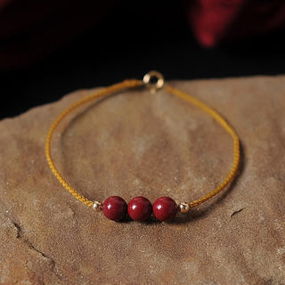 Buddha Gift 14K Gold Plated Natural Cinnabar Blessing String Braided Bracelet