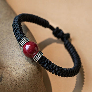 Buddha Gift 925 Sterling Silver Natural Cinnabar Bead Calm Handmade Braided String Bracelet