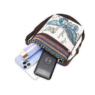 Buddha Gift Elephant Butterfly Embroidered Canvas Tote Bag Shoulder Bag Crossbody Bag