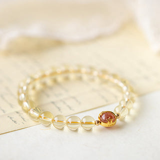 Buddha Gift Golden Rutilated Quartz Strawberry Quartz Star Protection Bracelet