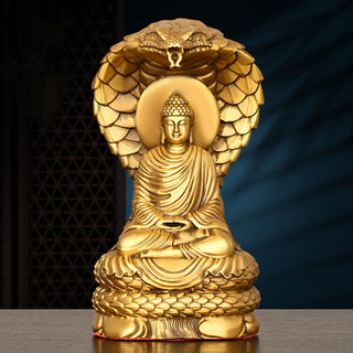 Buddha Gift Buddha Shakyamuni Snake Figurine Serenity Copper Statue Home Offering Decoration