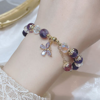 Buddha Gift Natural Amethyst Crystal Spiritual Butterfly Charm Bracelet