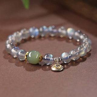 Buddha Gift Chinese Zodiac Natal Buddha 925 Sterling Silver Natural Moonstone Hetian Jade Positive Bracelet