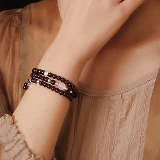 Buddha Gift 925 Sterling Silver Natural Garnet Cat Eye Protection Triple Wrap Bracelet