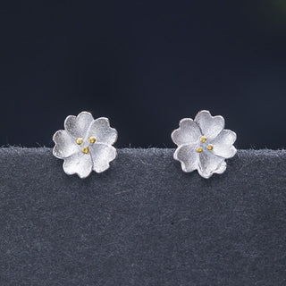Buddha Gift 925 Sterling Silver Cherry Blossoms Floral Calm Stud Earrings
