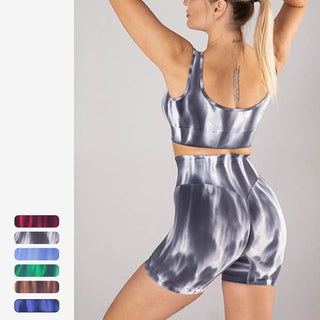 Buddha Gift 2Pcs Tie Dye Print Seamless Crop Top Bra Shorts Sports Fitness Gym Yoga Outfits