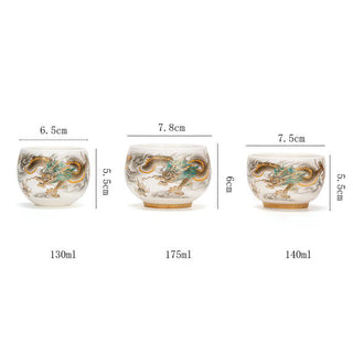 Buddha Gift Dragon Phoenix Auspicious Clouds Ceramic Teacup Kung Fu Tea Cup With Gift Box