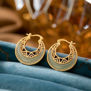 Buddha Gift Crescent Moon Jade Prosperity Drop Earrings