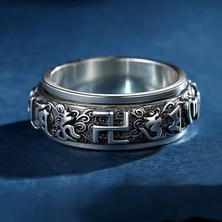 Buddha Gift Six True Words Swastika Copper Healing Rotatable Ring