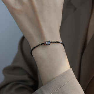 Buddha Gift 14K Gold Plated Black Spinel White Crystal Cute Cat Tridacna Stone Healing Bracelet