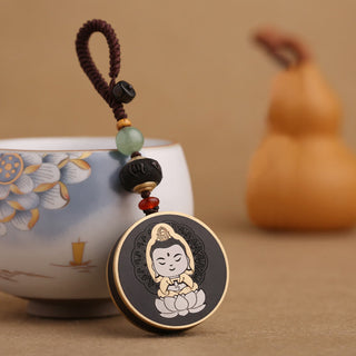 Buddha Gift Ebony Wood Rosewood Buddha Avalokitesvara Om Mani Padme Hum Balance Car Key Chain Decoration