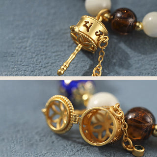 Buddha Gift Tibetan Incense Ash Liuli Glass Tridacna Stone Sun Stone Om Mani Padme Hum Prayer Wheel Charm Bracelet