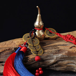Buddha Gift Feng Shui Wu Lou Gourd Ancient Chinese Coins  Wealth Car Hanging Decoration