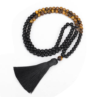 Buddha Gift Tibetan Black Onyx Tiger Eye Protection Necklace Mala Set