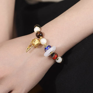 Buddha Gift Tibetan Incense Ash Liuli Glass Tridacna Stone Sun Stone Om Mani Padme Hum Prayer Wheel Charm Bracelet