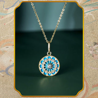 Buddha Gift 925 Sterling Silver Round Turquoise Zircon Protection Strength Necklace Pendant