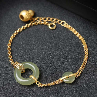Buddha Gift Round Jade Peace Buckle Gourd Fu Character Auspicious Prosperity Chain Bracelet