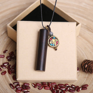 Buddha Gift Tibetan Ebony Wood Dzi Bead Peace Calm Necklace Pendant