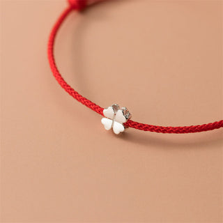 Buddha Gift 925 Sterling Silver Four Leaf Clover Red Rope Bracelet