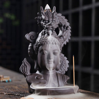 Buddha Gift Dragon Buddha Auspicious Clouds Purple Clay Healing Incense Burner Decoration