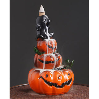Buddha Gift Halloween Pumpkins Ghost Resin Backflow Smoke Fountain Incense Burner Decoration