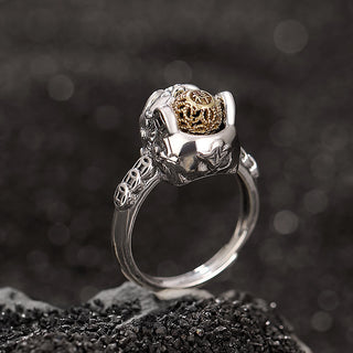Buddha Gift 925 Sterling Silver PiXiu Copper Coin Wealth Adjustable Ring